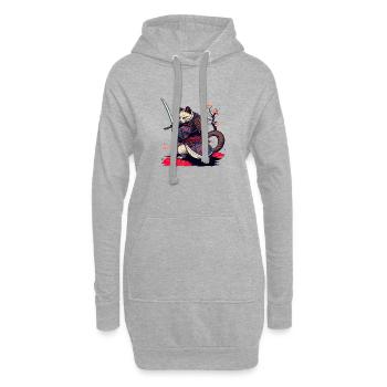 chat samouraï - Sweat-shirt à capuche long Femme - gris chiné - Devant