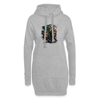 Motif hibou cool - 3 hiboux sur l’arbre - Sweat-shirt à capuche long Femme - gris chiné - Devant