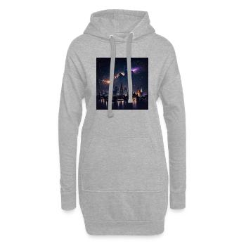 Skyline Londres la nuit - Sweat-shirt à capuche long Femme - gris chiné - Devant
