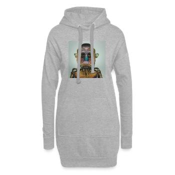 Fotografisches Portrait grün rotes Insekt - Hoodie-Kleid - Grau meliert - Vorne