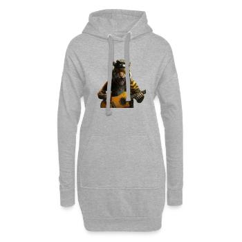 Rocker Tiger mit Gitarre und Bier - Hoodie-Kleid - Grau meliert - Vorne