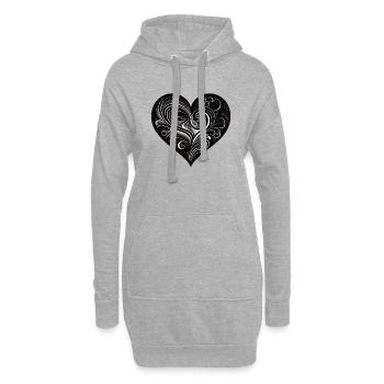 Coeur noir - Sweat-shirt à capuche long Femme - gris chiné - Devant
