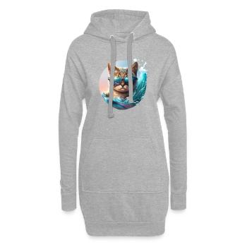 Chat de surf - Sweat-shirt à capuche long Femme - gris chiné - Devant