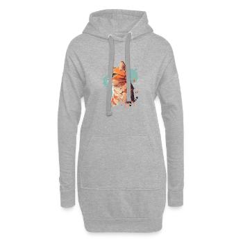 Künstlerisches Katzenporträt in Orange - Hoodie-Kleid - Grau meliert - Vorne