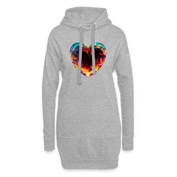 Cœur coloré avec feu - Sweat-shirt à capuche long Femme - gris chiné - Devant