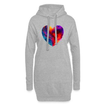Cœur coloré avec feu - Sweat-shirt à capuche long Femme - gris chiné - Devant