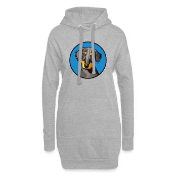 Dackel Design Grafik gelb grau in blauem Kreis - Hoodie-Kleid - Grau meliert - Vorne