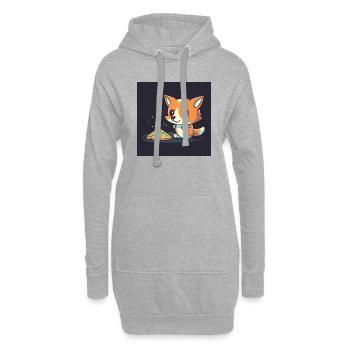 Süßer Fuchs schaut Fernsehen und isst Pizza - Hoodie-Kleid - Grau meliert - Vorne