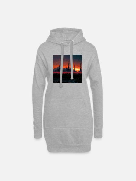 anubis, sunset, moutains, cyber village - Hoodie Dress - heather grey