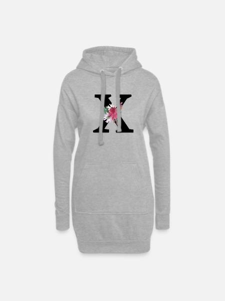Lettre x floral - Sweat-shirt à capuche long Femme - gris chiné