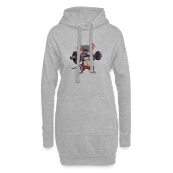 Un rat musqueux soulève un haltère pendant la musculation - Sweat-shirt à capuche long Femme - gris chiné - Devant