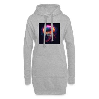 Neonfarbene Qualle schwimmt im Meer - Hoodie-Kleid - Grau meliert - Vorne