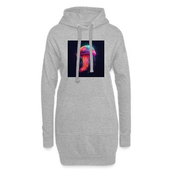 Neonfarbene Qualle schwimmt im Meer - Hoodie-Kleid - Grau meliert - Vorne