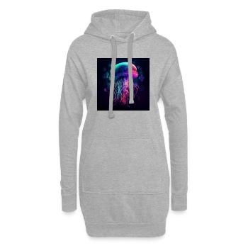 Neonfarbene Qualle schwimmt im Meer - Hoodie-Kleid - Grau meliert - Vorne