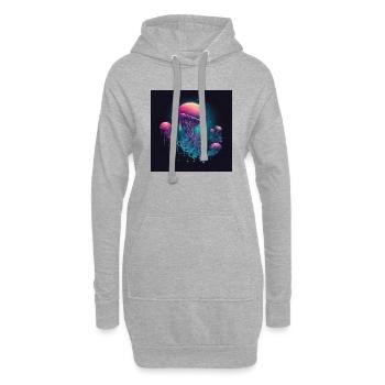 Neonfarbene Qualle schwimmt im Meer - Hoodie-Kleid - Grau meliert - Vorne
