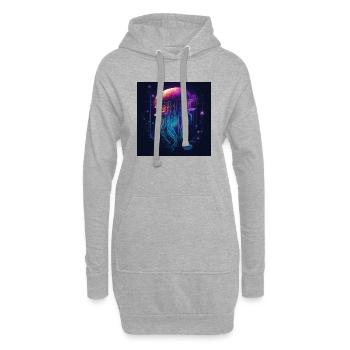 Neonfarbene Qualle schwimmt im Meer - Hoodie-Kleid - Grau meliert - Vorne