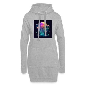Neonfarbene Qualle schwimmt im Meer - Hoodie-Kleid - Grau meliert - Vorne