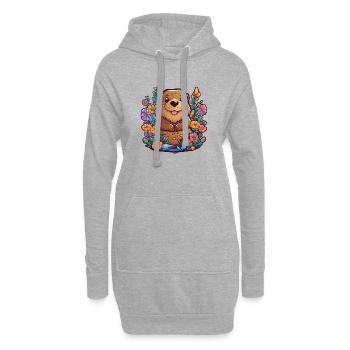 Bieber dans un paysage de dessin animé pop avec des fleurs - Sweat-shirt à capuche long Femme - gris chiné - Devant