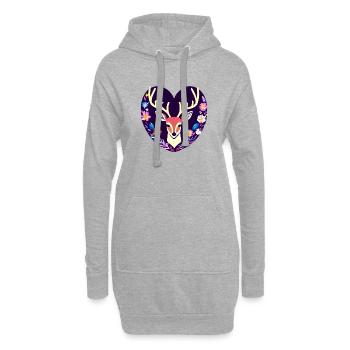 Reh Herz Blumen Natur Wald - Hoodie-Kleid - Grau meliert - Vorne