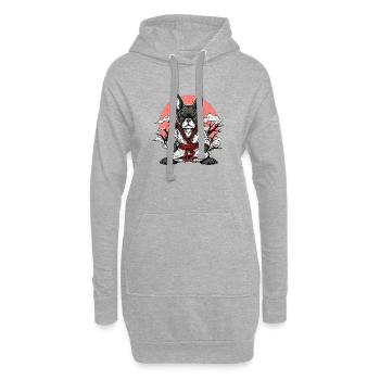 Französische Bulldogge Kung Fu Anime Stil - Hoodie-Kleid - Grau meliert - Vorne
