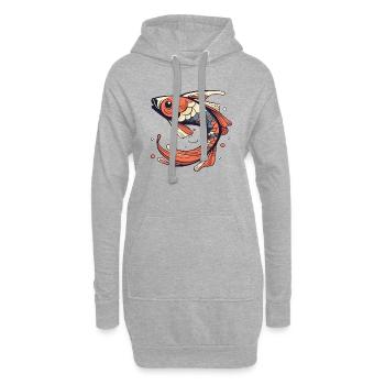 Carpe Koi - Sweat-shirt à capuche long Femme - gris chiné - Devant