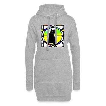 Chat noir comme fenêtre en verre au plomb - Sweat-shirt à capuche long Femme - gris chiné - Devant