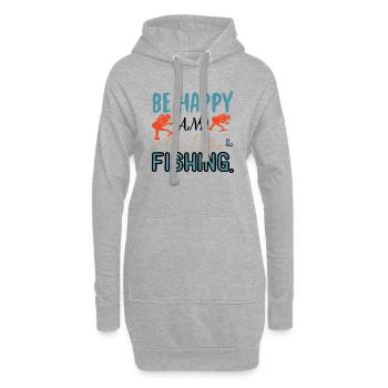Be Happy and go for Fishing - Hoodie-Kleid - Grau meliert - Vorne