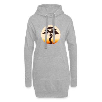 Sonnenaufgangin der Savanne mit Baum - Hoodie-Kleid - Grau meliert - Vorne