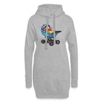 Karikatur-Baby im Wagen - Hoodie-Kleid - Grau meliert - Vorne