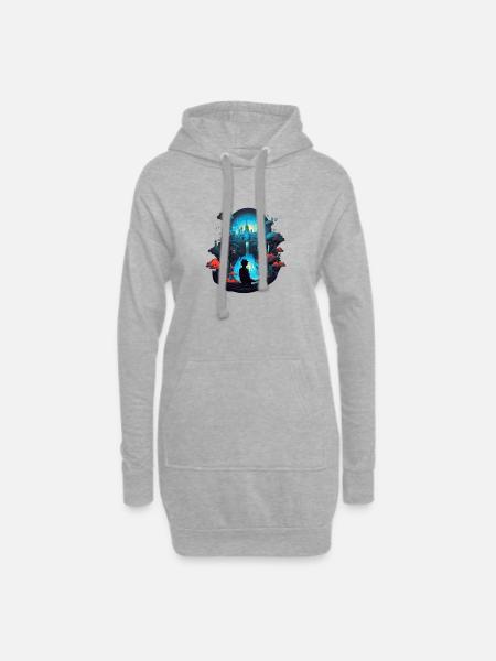 Urban Dream: Eine traumhafte Stadtlandschaft - Hoodie-Kleid - Grau meliert