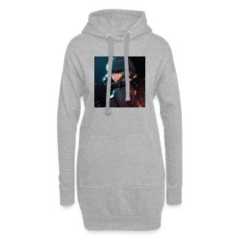Kybernetische Enigma: Mysteriöse Frau im Anime-Stil - Hoodie-Kleid - Grau meliert - Vorne
