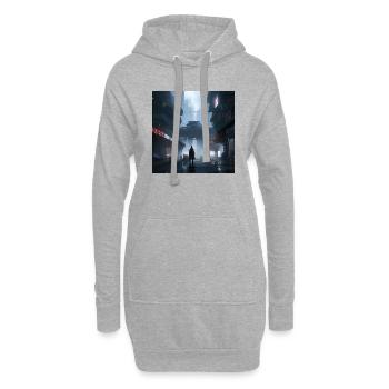 Shadow Ronin: Samurai-Silhouette im Regen - Hoodie-Kleid - Grau meliert - Vorne