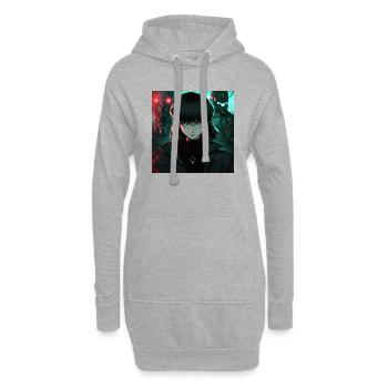 Dystopische Jungfrau: Frau in Schwarz im Anime-Stil - Hoodie-Kleid - Grau meliert - Vorne