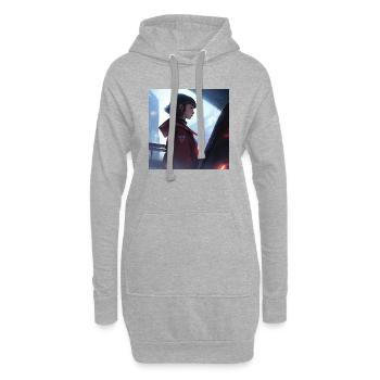 Serene Enigma: Fesselndes Porträt im Anime-Stil - Hoodie-Kleid - Grau meliert - Vorne