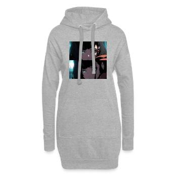 Emerald Gaze: Anime-Porträt eines schönen Mädchens - Hoodie-Kleid - Grau meliert - Vorne