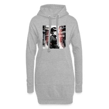 Monochromes Phänomen: Schönes Anime-Mädchen in einem - Hoodie-Kleid - Grau meliert - Vorne
