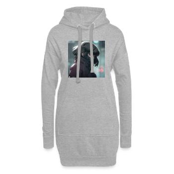 Kybernetische Rätsel: Schönes Anime-Mädchen mit einem - Hoodie-Kleid - Grau meliert - Vorne