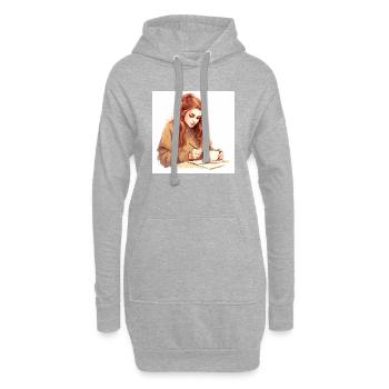 Coffee Serenade: dessin captivant d’une femme - Sweat-shirt à capuche long Femme - gris chiné - Devant