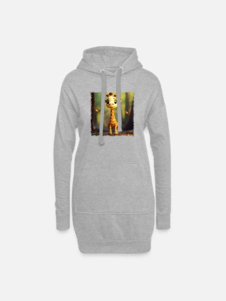 Süße Giraffe - Hoodie-Kleid - Grau meliert