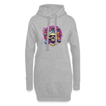 Schädel und Pilze - Hoodie-Kleid - Grau meliert - Vorne