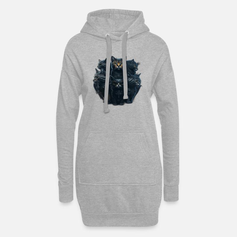 Katzen - Hoodie-Kleid - Grau meliert