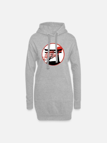 Ruhiger Sonnenuntergang: Torii-Tor und Kirschbaum - Hoodie-Kleid - Grau meliert