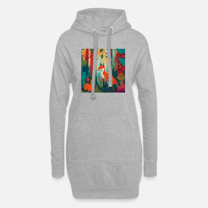 Fuchs im Wald - Hoodie-Kleid - Grau meliert