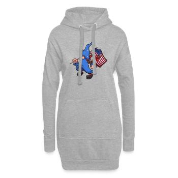 Weiblicher Gnom des 4. Juli mit amerikanischer Flagge - Hoodie-Kleid - Grau meliert - Vorne