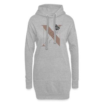 lettre n papillon magique - Sweat-shirt à capuche long Femme - gris chiné - Devant