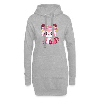 Pink Girly Waschbär mit Blumen - Hoodie-Kleid - Grau meliert - Vorne