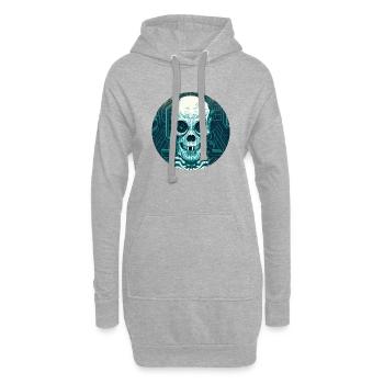 Cyber -Skull - Hoodie-Kleid - Grau meliert - Vorne