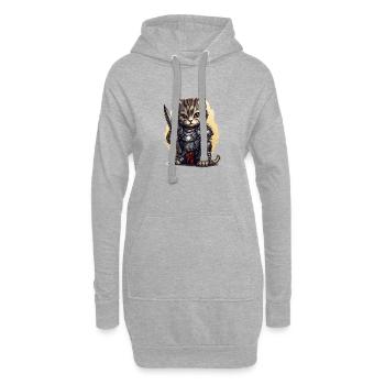 Chat en équipement de chevalier avec poignard, AI Gene - Sweat-shirt à capuche long Femme - gris chiné - Devant