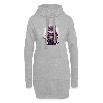 Chat en équipement de chevalier avec épée longue, AI Gen - Sweat-shirt à capuche long Femme - gris chiné - Devant
