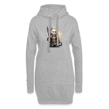 Chat en équipement de chevalier avec épée longue, AI Gen - Sweat-shirt à capuche long Femme - gris chiné - Devant